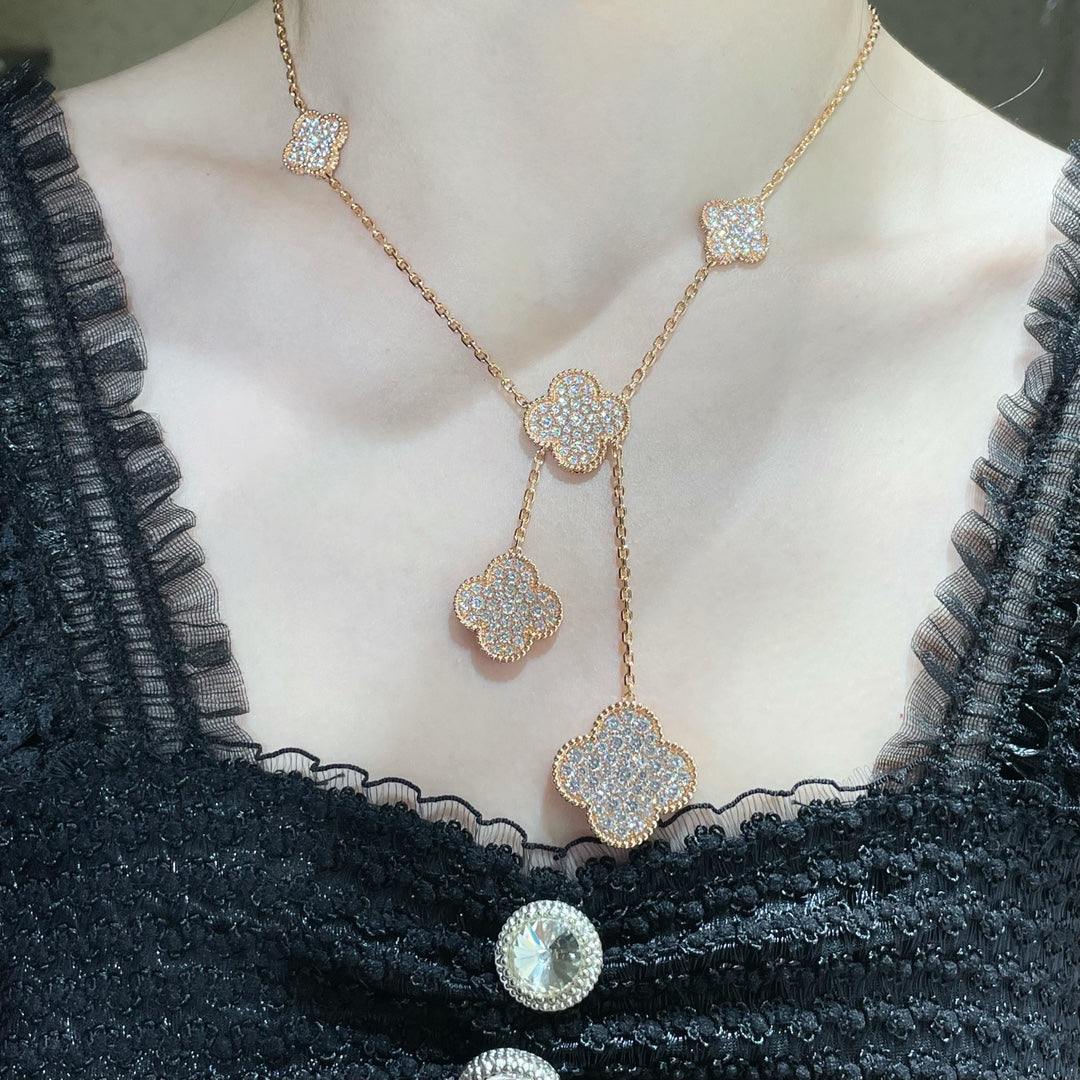 Van Cleef & Arpels CLOVER 6 MOTIF DIAMOND PAVED NECKLACE