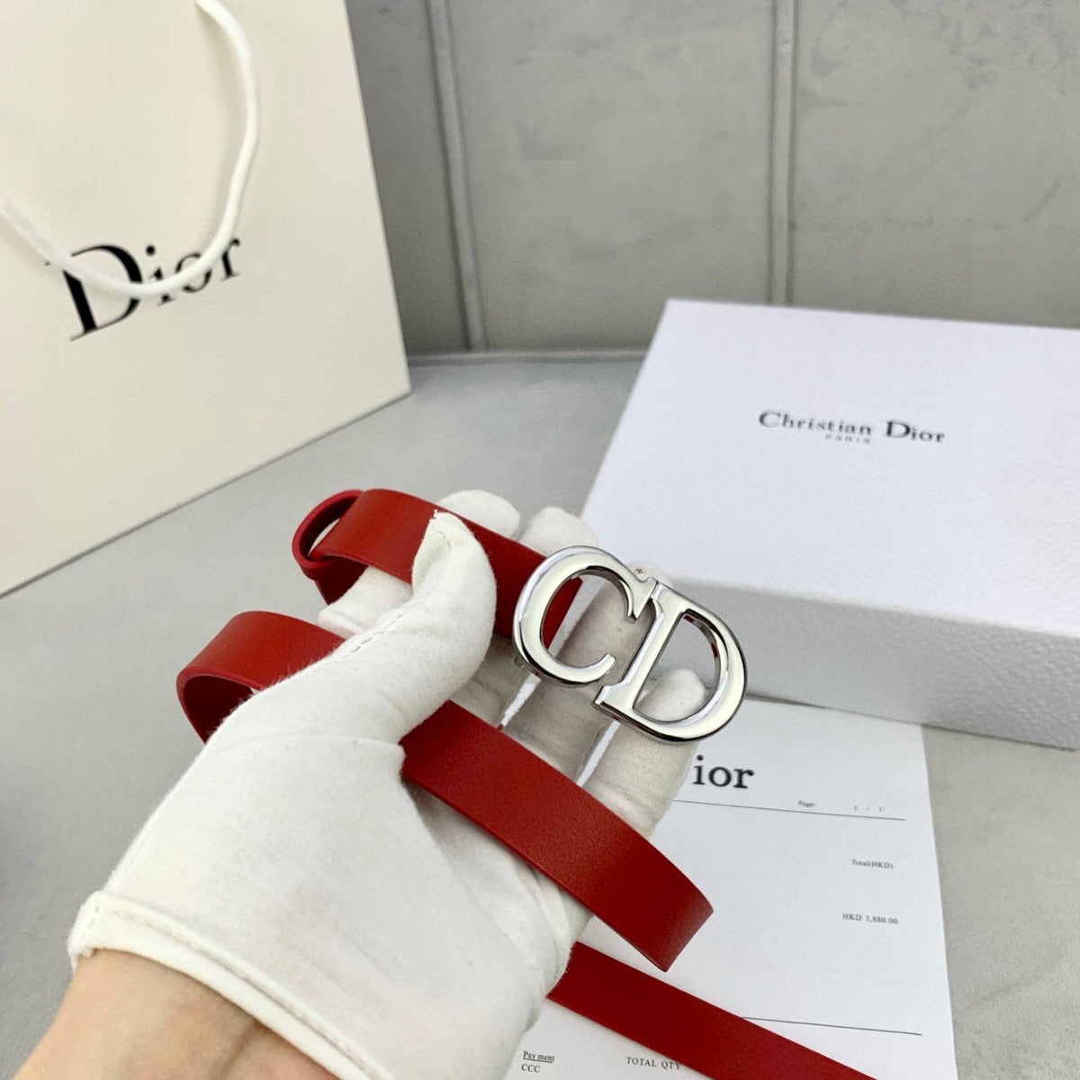 DIOR 25S BELT 20 MM IN RED CALFSKIN WITH SILVER HARDWARE 590777