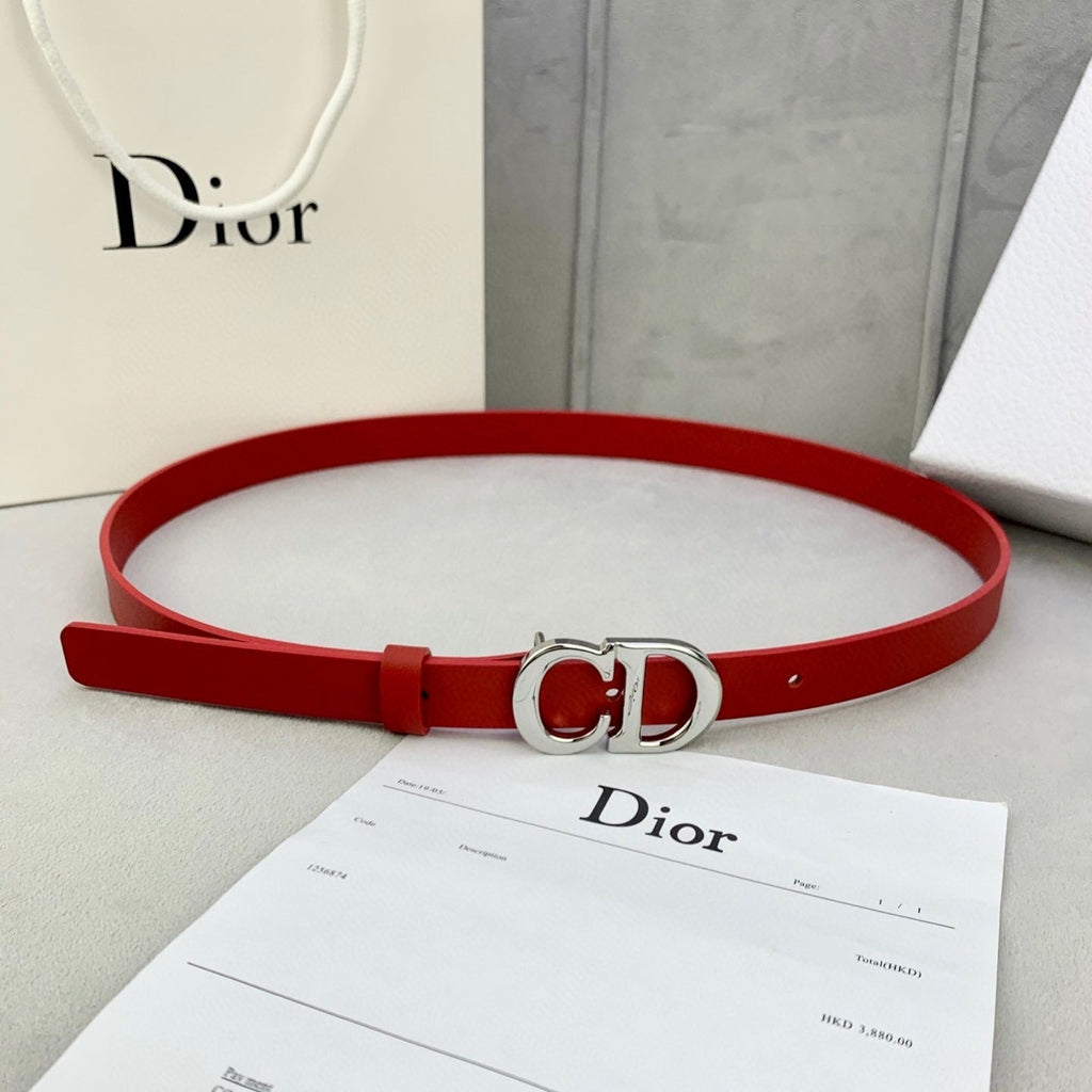DIOR 25S BELT 20 MM IN RED CALFSKIN WITH SILVER HARDWARE 590777