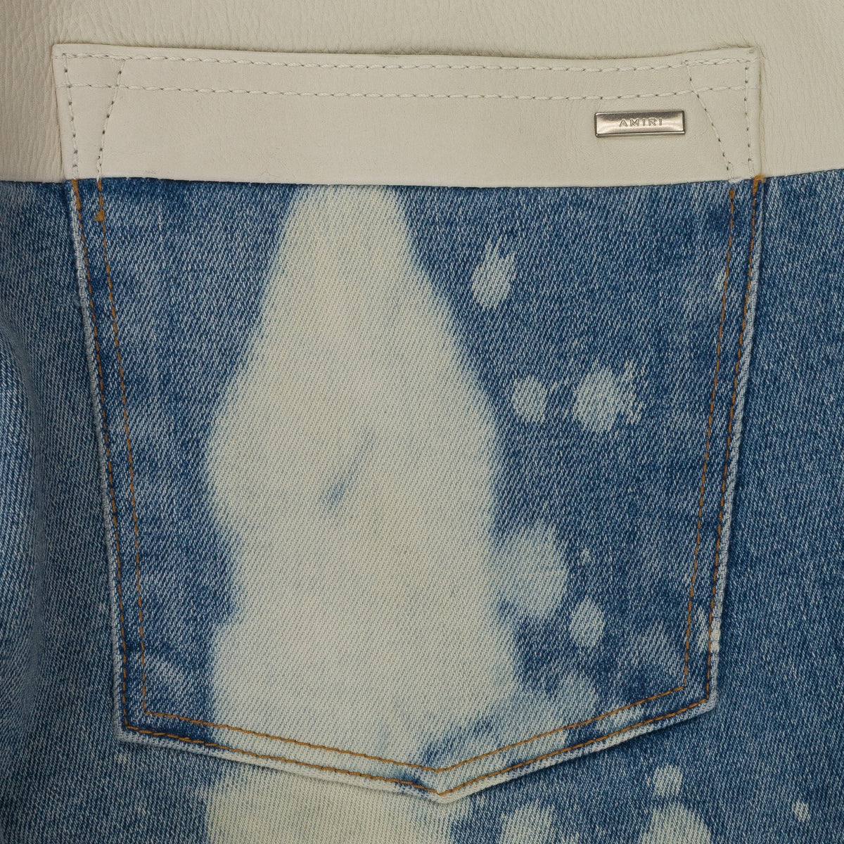 CONTRAST WITH LEATHER BLEACH INDIGO WHITE SKINNY JEANS