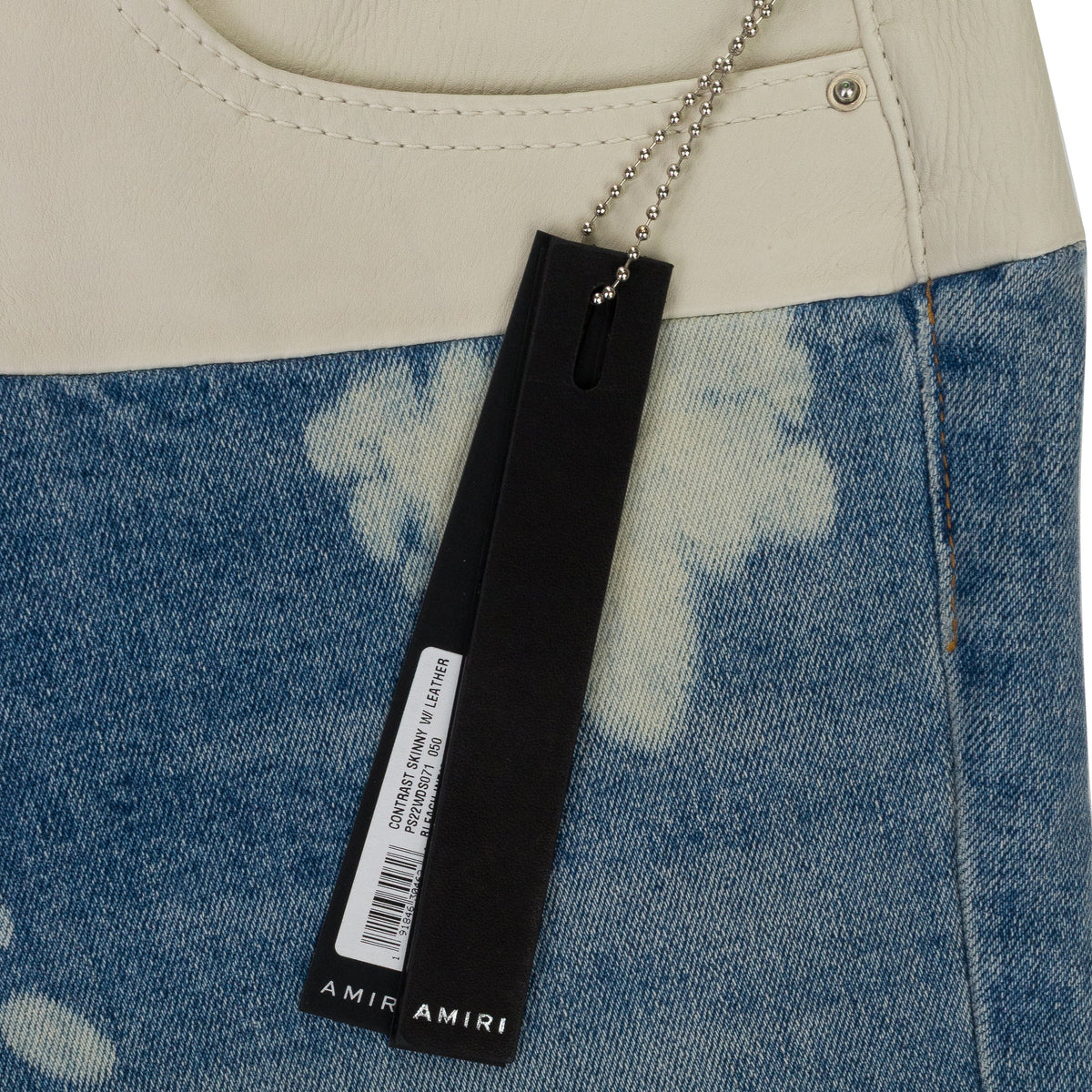 CONTRAST WITH LEATHER BLEACH INDIGO WHITE SKINNY JEANS