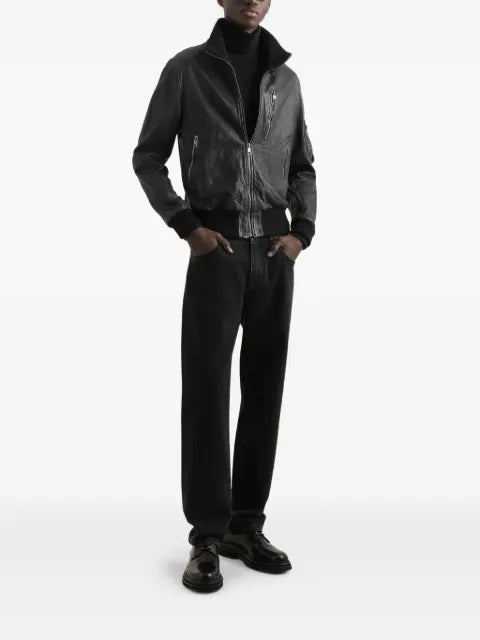 Dolce & Gabbana ribbed-collar leather jacket