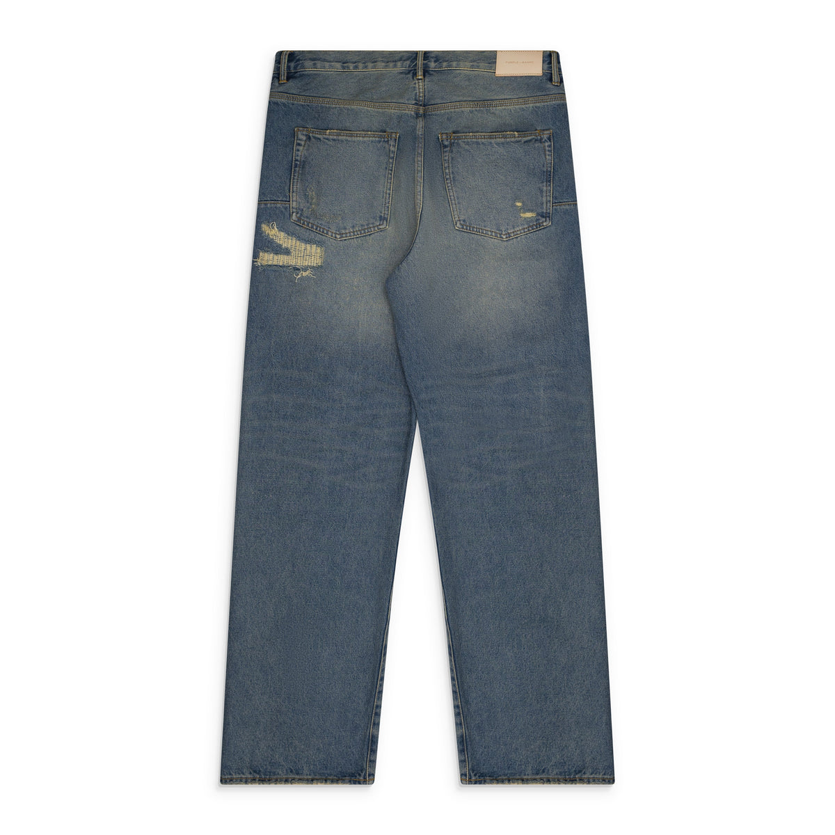 Mid Indigo Repair Destroy Baggy Fit Jeans