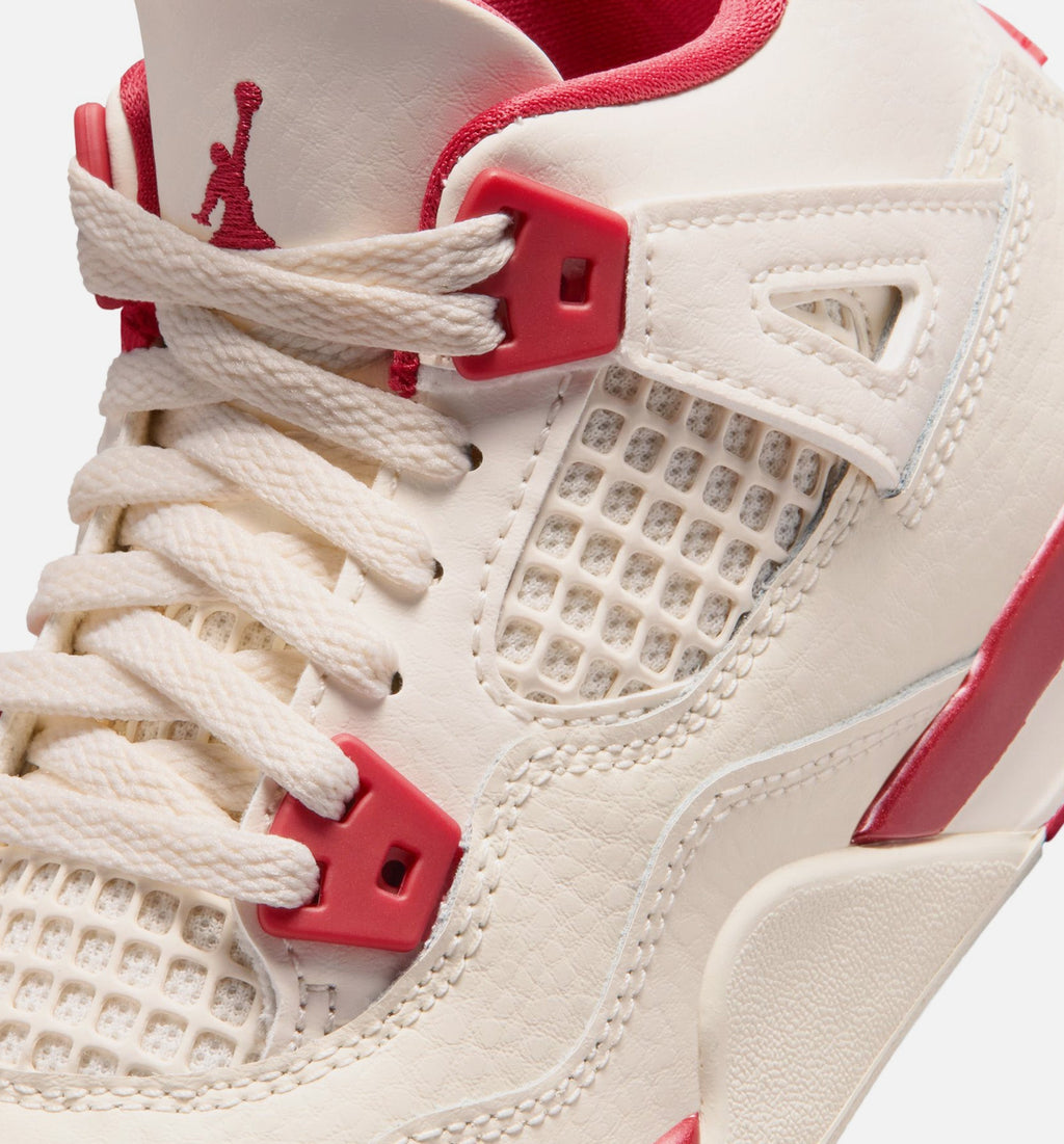 Air Jordan 4 Retro Valentine's Day Preschool Lifestyle Shoes - Light Ivory/Sierra Red/Intense Red