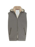 Brunello Cucinelli waxed techno-cotton down vest with detachable hood