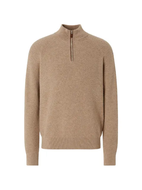 Zegna light-beige mélange Oasi cashmere zip-mock sweater
