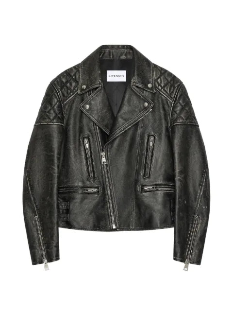 Givenchy zipped biker blouson in leather with sunflower print