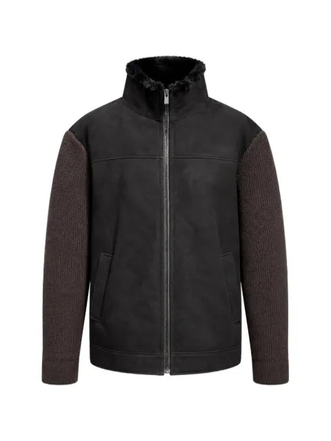 Poche Paris knit-sleeve faux-fur collar jacket