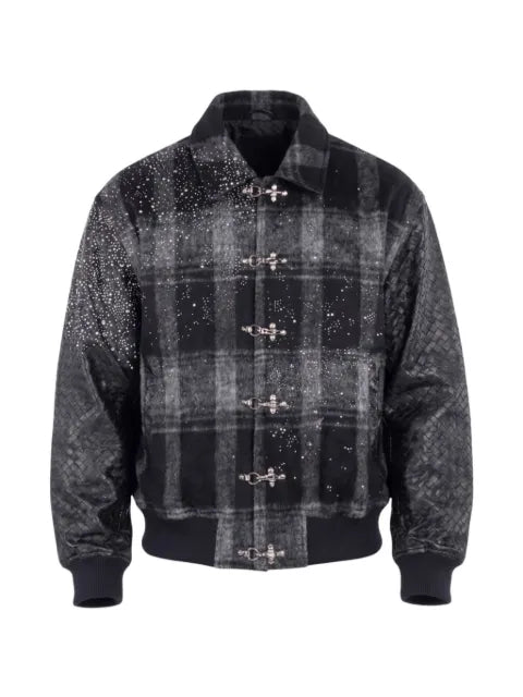 GUAPI Obsidian pearl-embellished plaid jacket