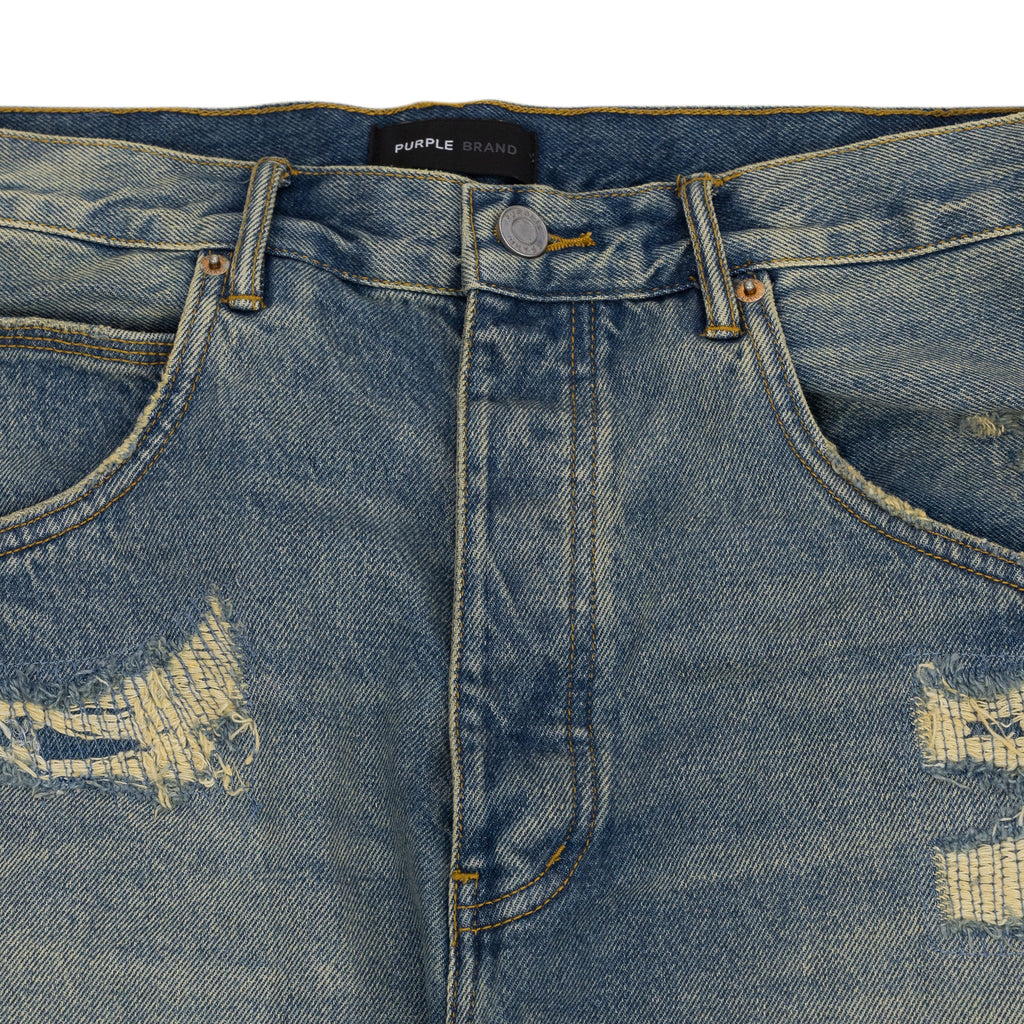 Mid Indigo Repair Destroy Baggy Fit Jeans