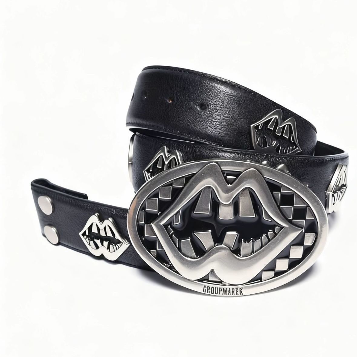 GROUPMAREK Marekboro Vintage Lip Buckle Wax Leather Punk Waist Belt