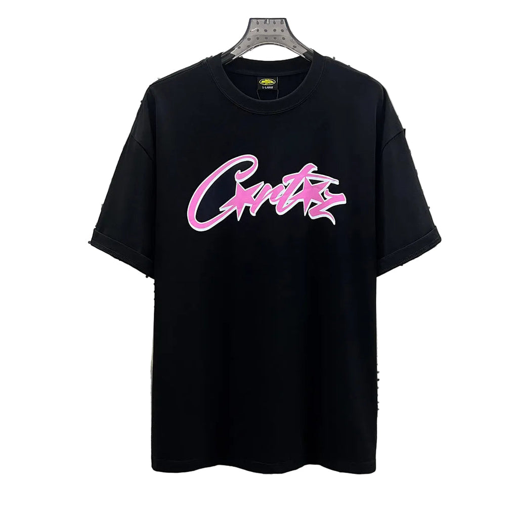 Corteiz CRTZ Script Graffiti Oversized Tee – Black/Pink