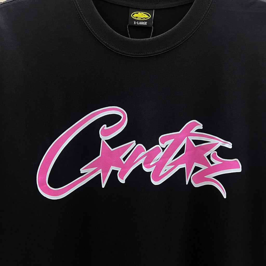 Corteiz CRTZ Script Graffiti Oversized Tee – Black/Pink