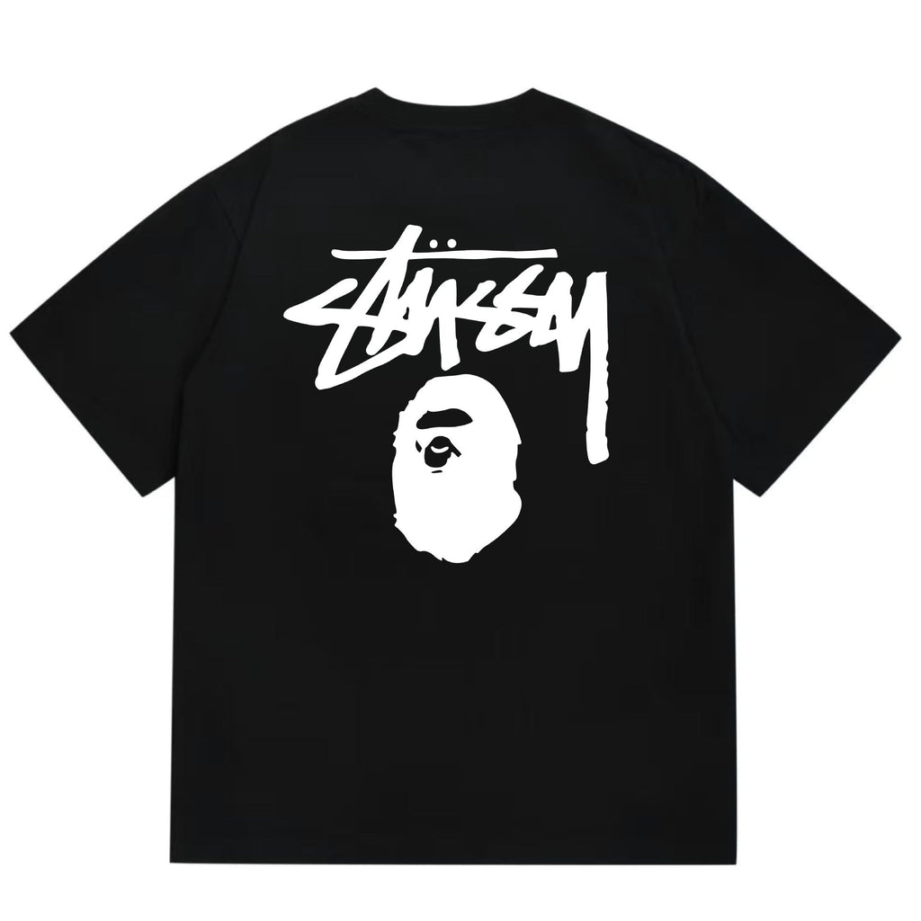 Bape X Stussy Ape Head Shark Multi‑Graphic Cotton Tee Multi‑Style