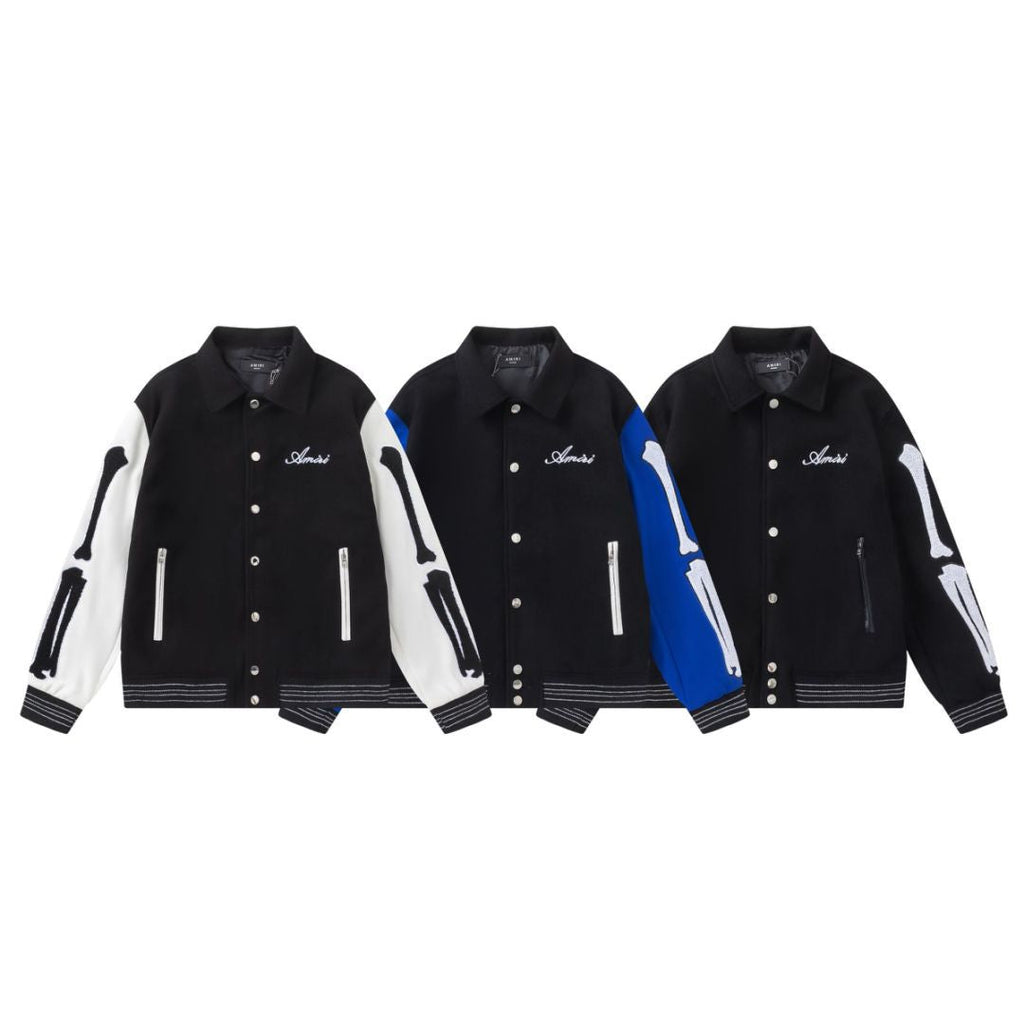 Amiri Bone Towel Embroidered Collared Varsity Jacket Unisex