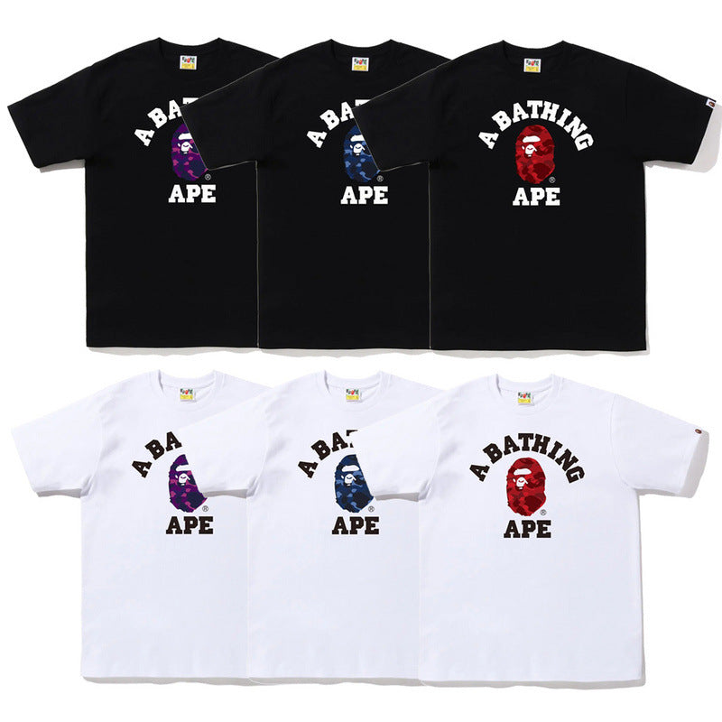BAPE Shark Camo Graphic Tee Loose Unisex Streetwear T-Shirt