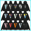 Vlone Multi Pattern Big V Graphic Oversized Hoodie Streetwear Unisex