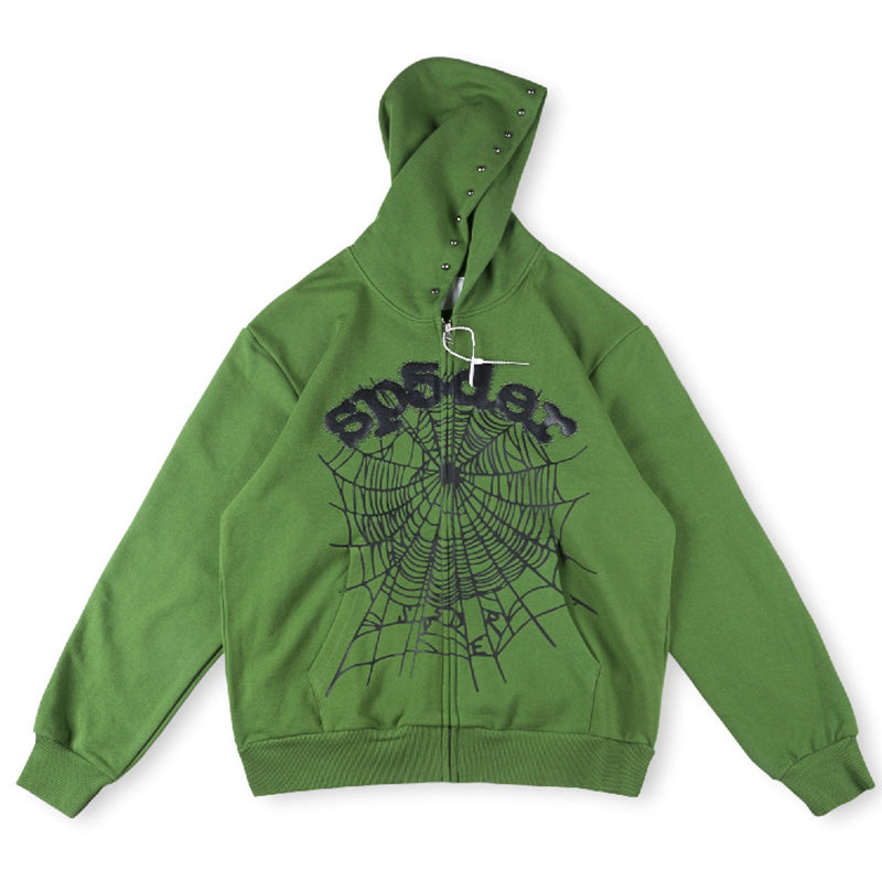 Sp5der OG Web Studded Zip Hoodie