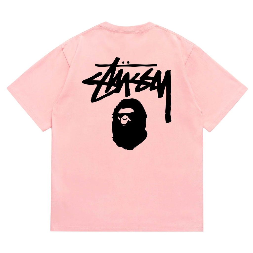 Bape X Stussy Ape Head Shark Multi‑Graphic Cotton Tee Multi‑Style