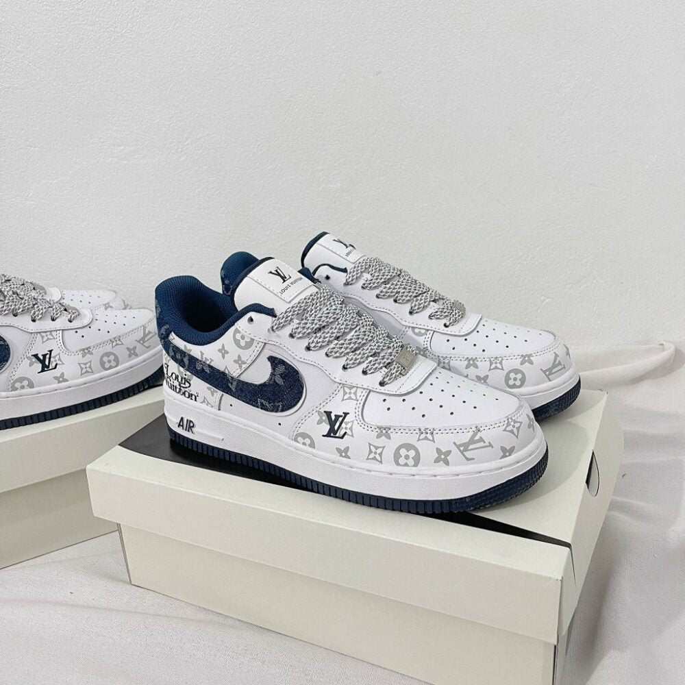 Louis Vuitton x Nike Air Force 1 White Navy Monogram ( Custom)