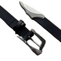 Sword Engraved Irregular Tip Full Grain Leather Belt Metal Pin Buckle