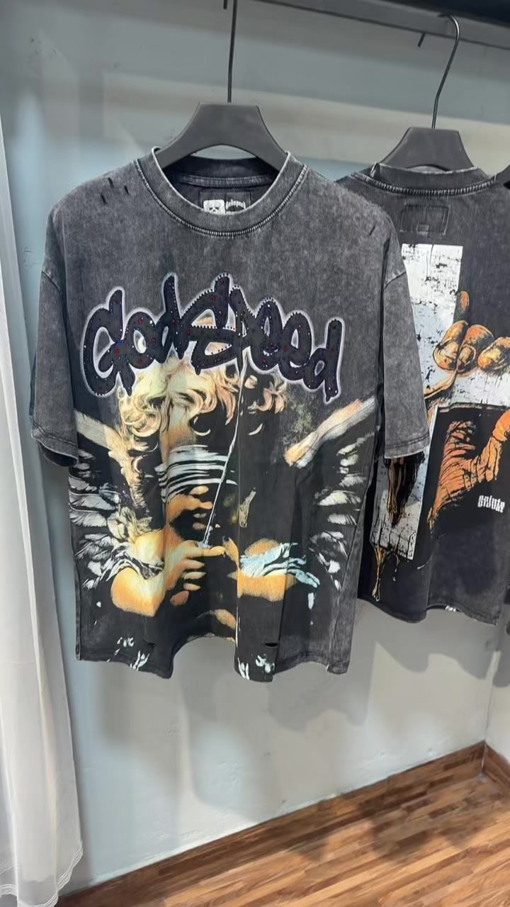 Godspeed Distressed Rhinestone Graphic T-Shirt
