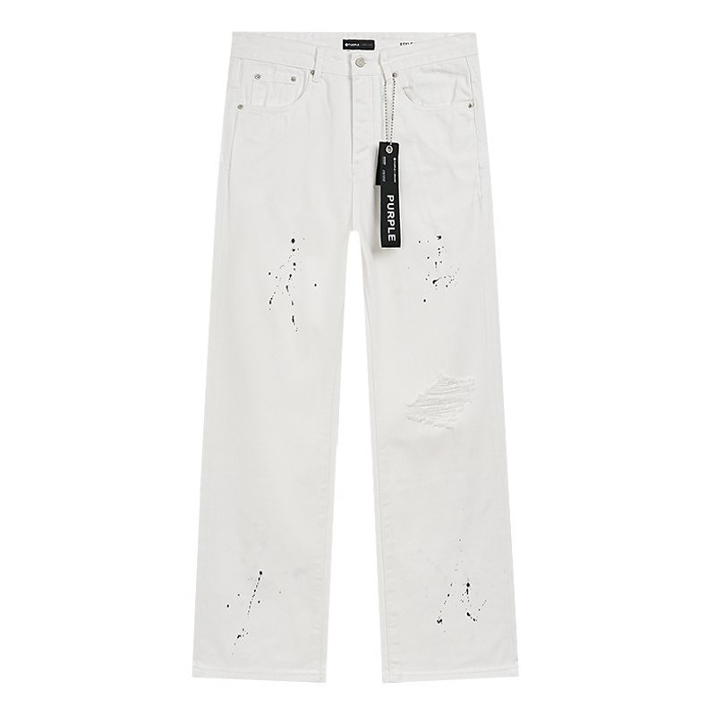 Purple Brand White Distressed Paint-Splatter Jeans