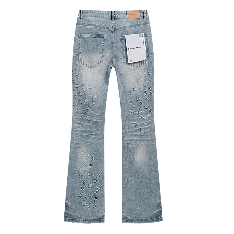 Purple Brand Light Blue Embossed Lower-Leg Jeans