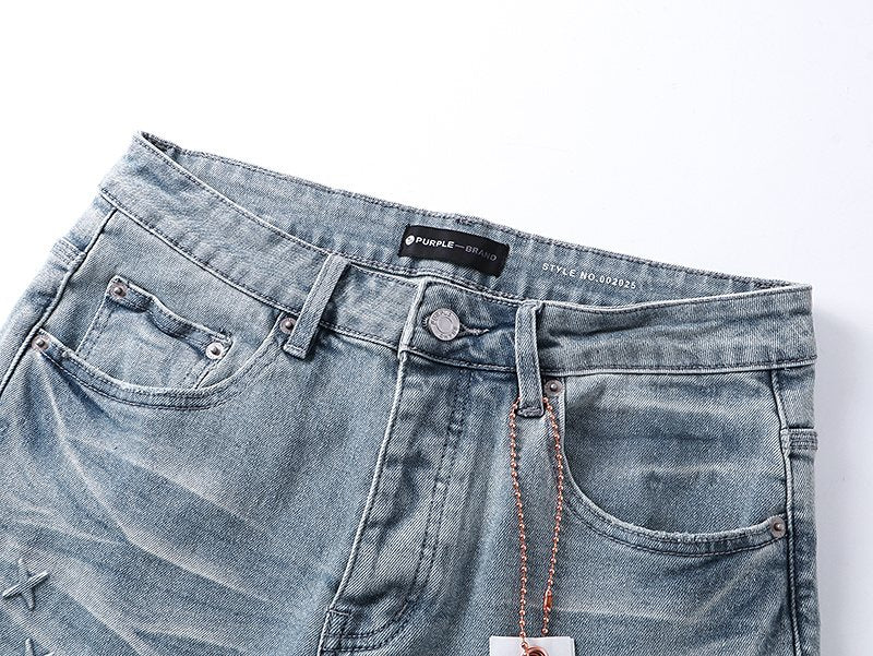 Purple Brand Light Blue Embossed Lower-Leg Jeans