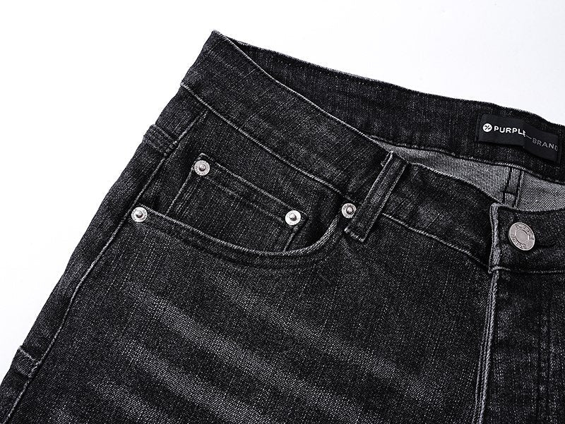 Purple Brand Washed Black Distressed Denim Shorts