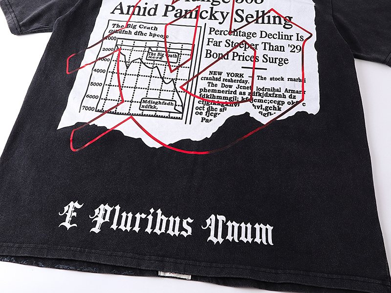 Godspeed Washed Black Skull Newspaper Graphic Short-Sleeve T-Shirt
