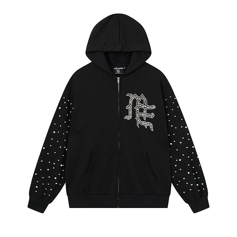 MIXED EMOTION Rhinestone Graphic Zip Hoodie