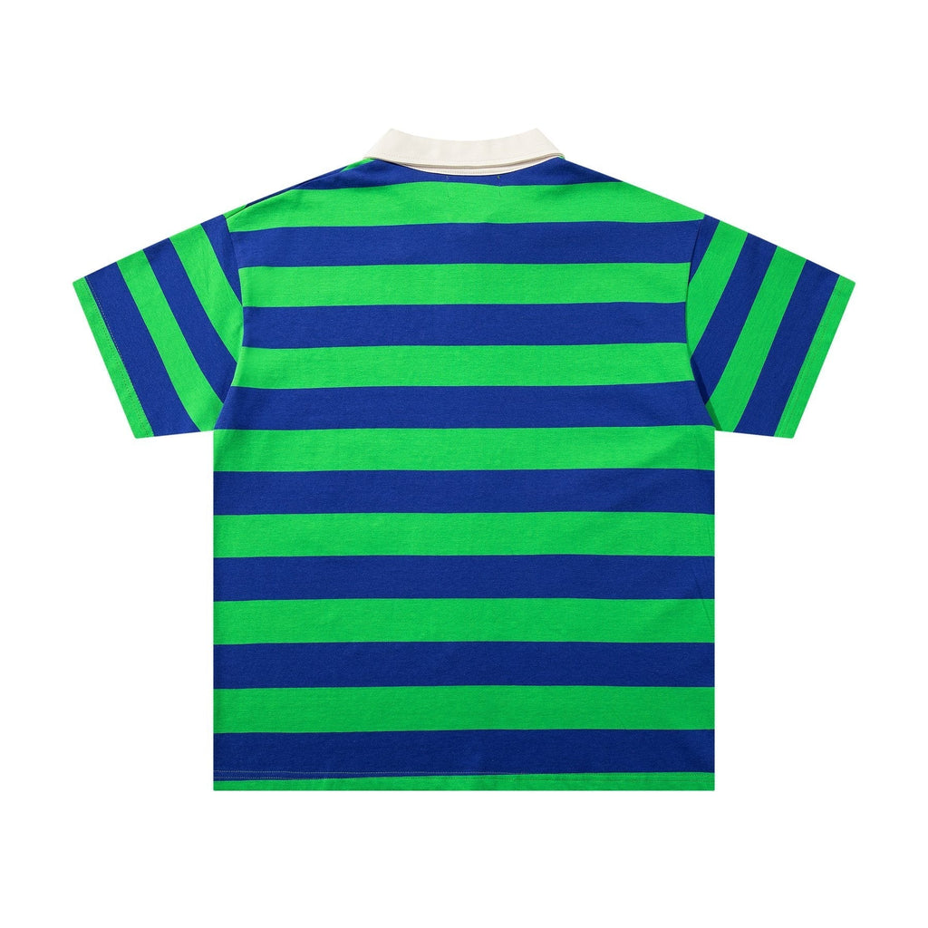 MAJESTIK Green/Blue Striped Skull Graphic Polo Shirt