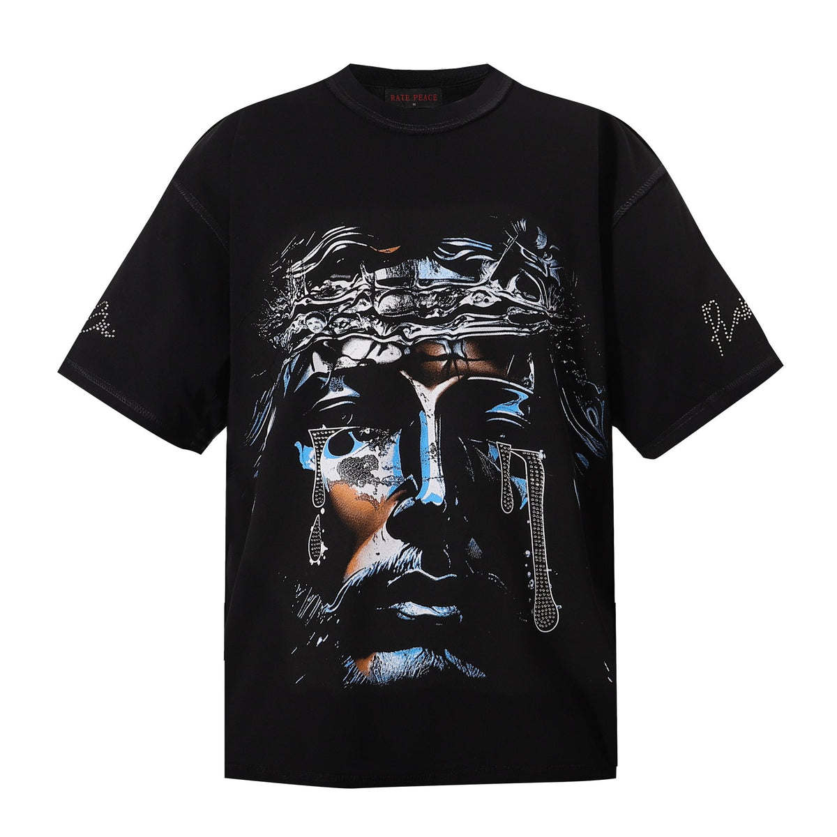 RARE PEACE God's Tear Rhinestone Graphic T-Shirt