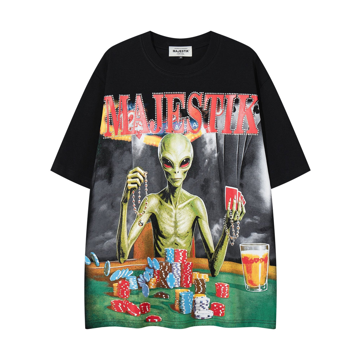 MAJESTIK Distressed Rhinestone Graphic T-Shirt