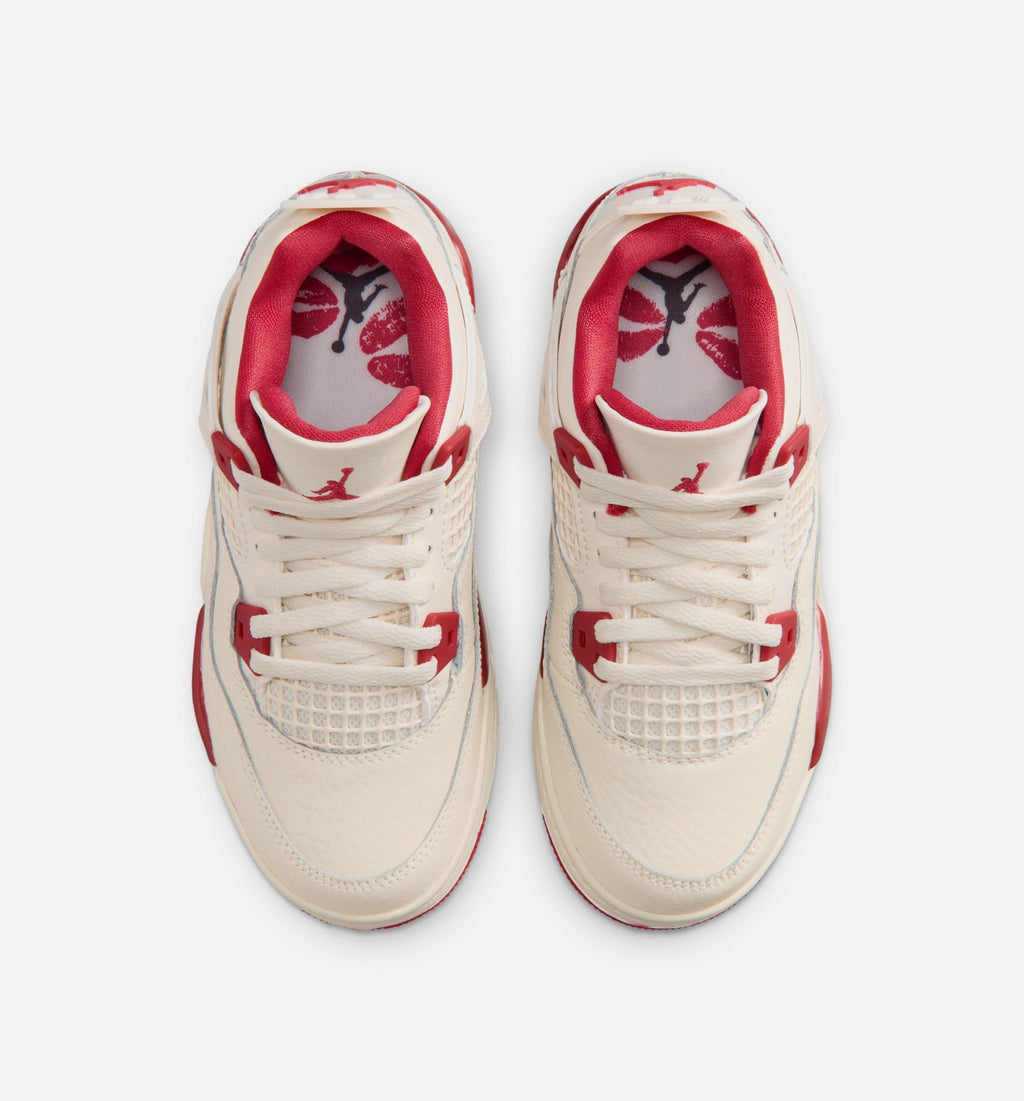 Air Jordan 4 Retro Valentines Day Preschool Lifestyle Shoes - Pale Ivory/Sierra Red/Tough Red
