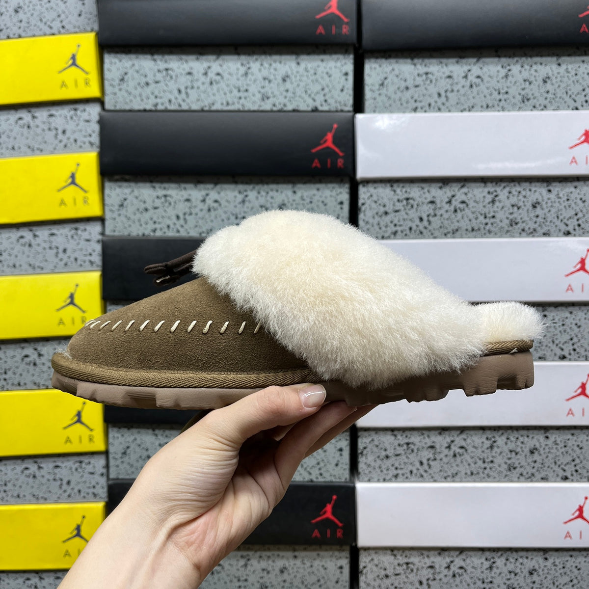 UGG Funkette Shearling Clog – Olive & Cream