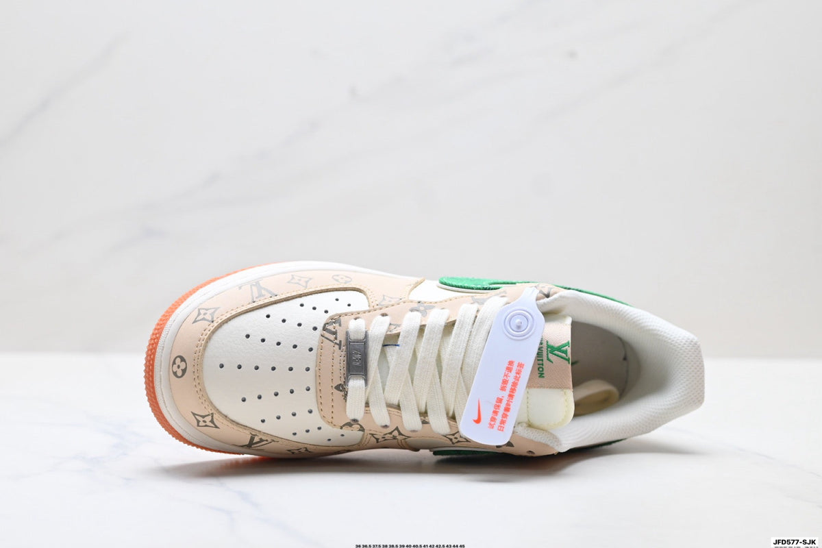 Nike Air Force 1 Low Beige Green Monogram Print Unisex Sneakers Style 12