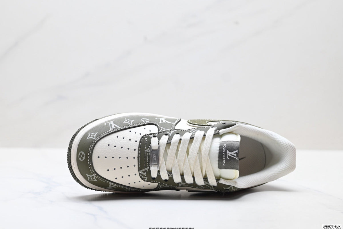 Nike Air Force 1 Low Black Gray Monogram Print Unisex Sneakers Style 11