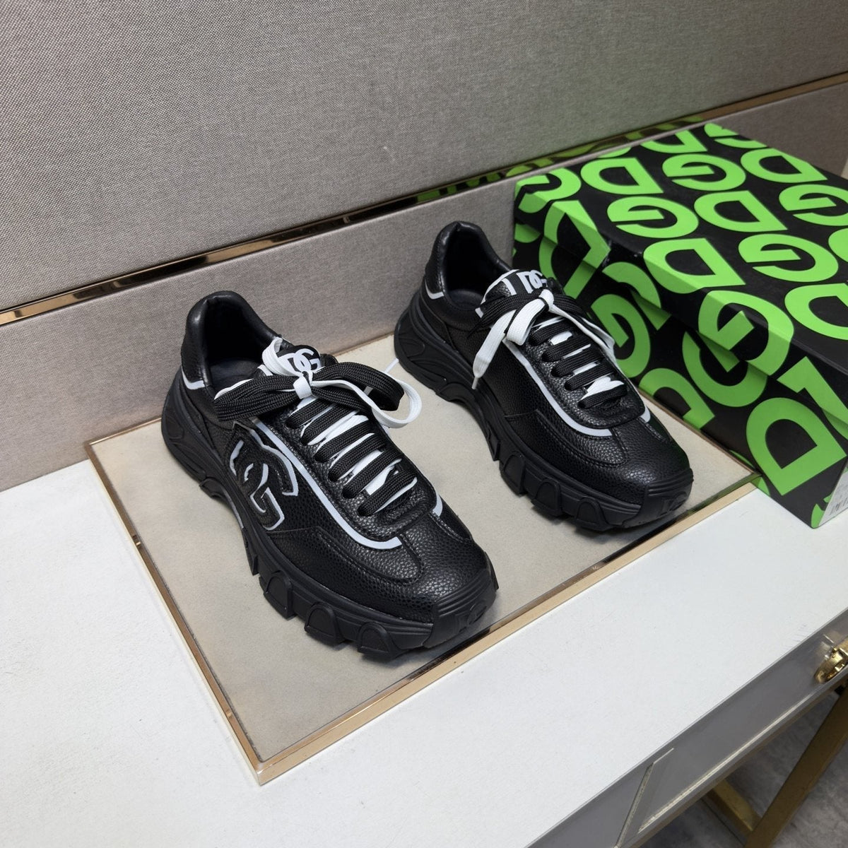 Black Mixed-Material Low-Top Sneakers