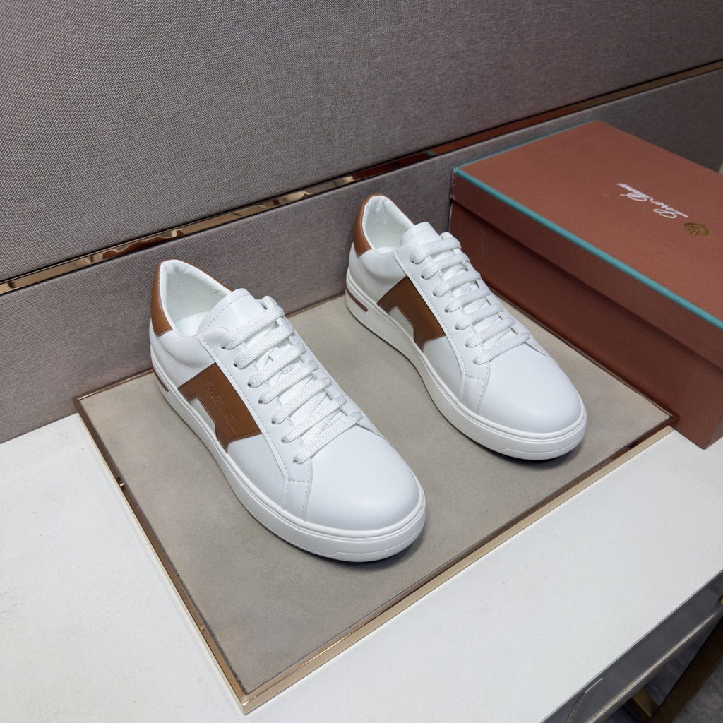 White and Brown Low-Top Sneakers