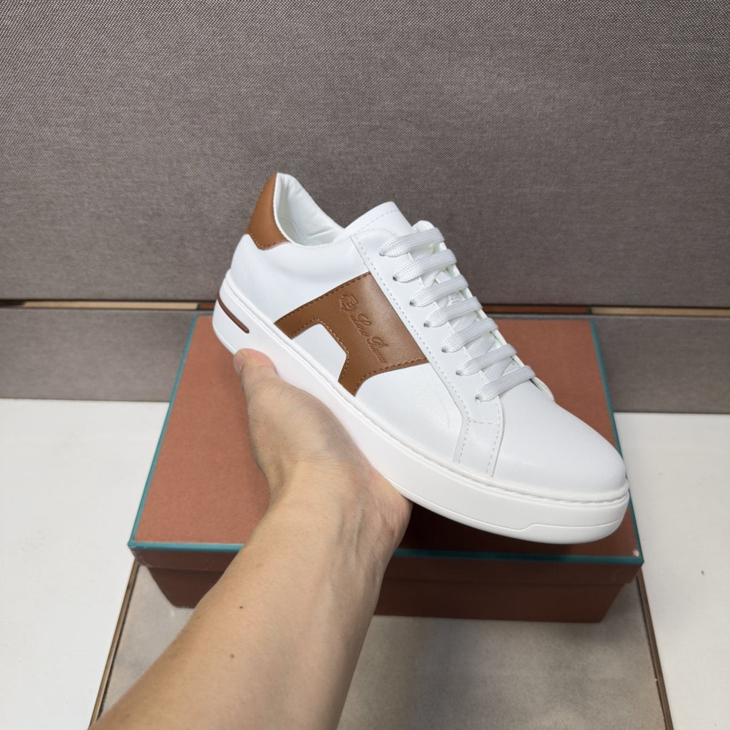 White and Brown Low-Top Sneakers