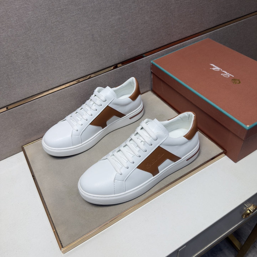 White and Brown Low-Top Sneakers
