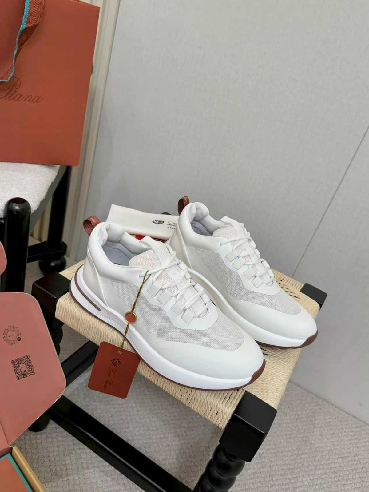 Loro Piana White and Gray Low-Top Sneakers