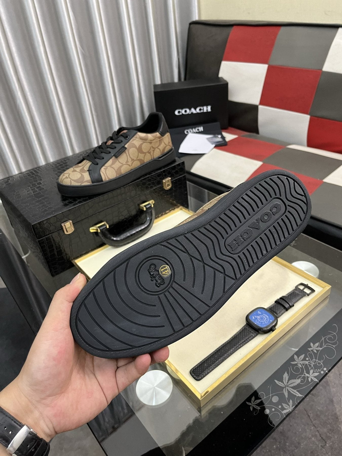 Coach Brown and Black Patterned Low-Top Sneakers