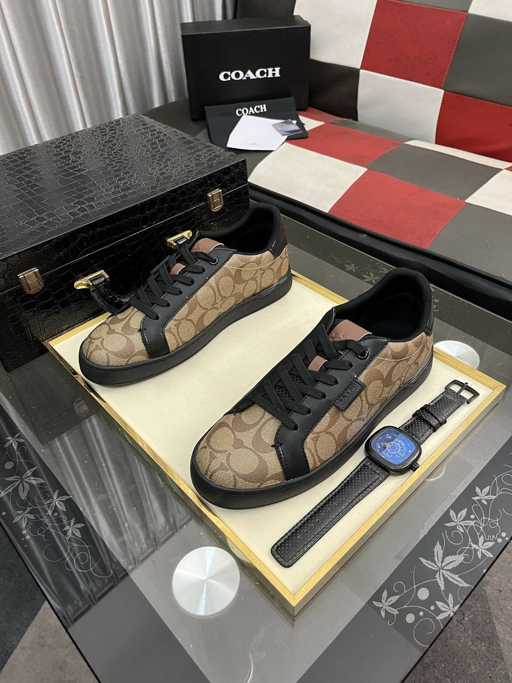 Coach Brown and Black Patterned Low-Top Sneakers