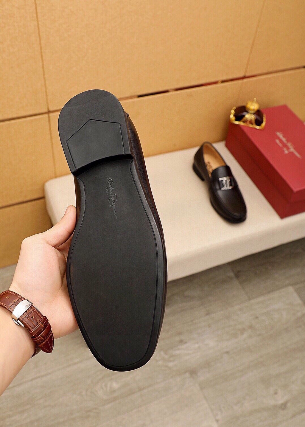 Ferragamo Black Metal Hardware Loafers