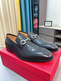 Ferragamo Black Embossed Buckle Dress Shoes