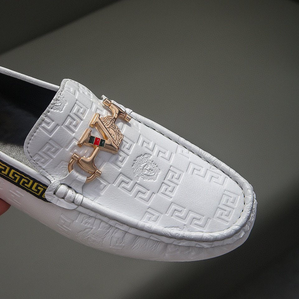 Versace White Textured Slip-On Loafers