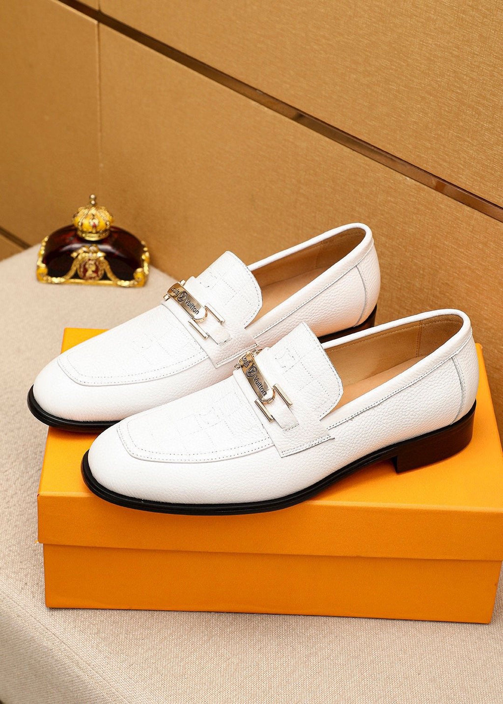 Louis Vuitton White Textured Bar Loafers